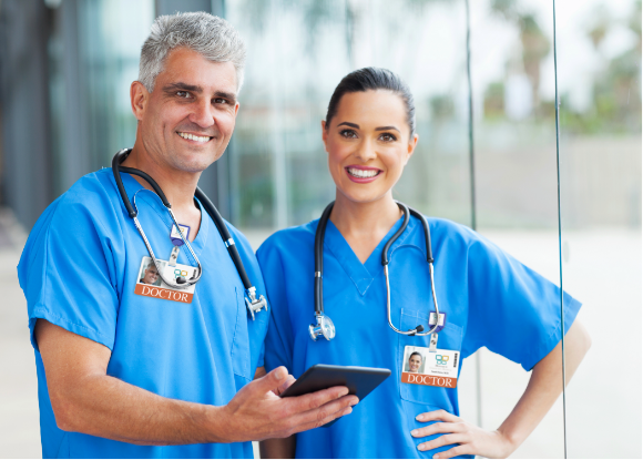 Healthcare_IDs_from_eXpress_badging_img Nurse using two-factor badging